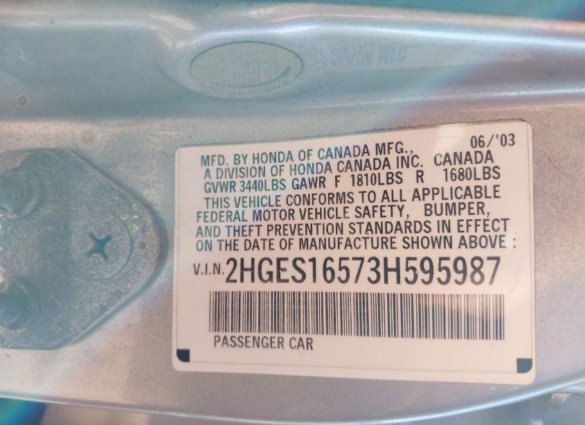 Photo 9 of 2003 Honda Civic LX (VIN 2HGES16573H595987)