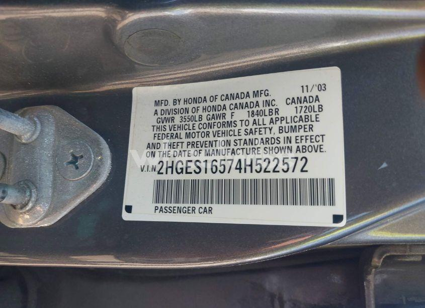 Photo 9 of 2004 Honda Civic LX (VIN 2HGES16574H522572)