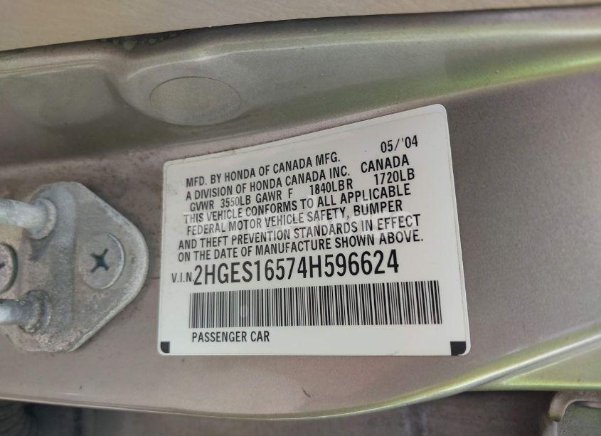 Photo 9 of 2004 Honda Civic LX (VIN 2HGES16574H596624)