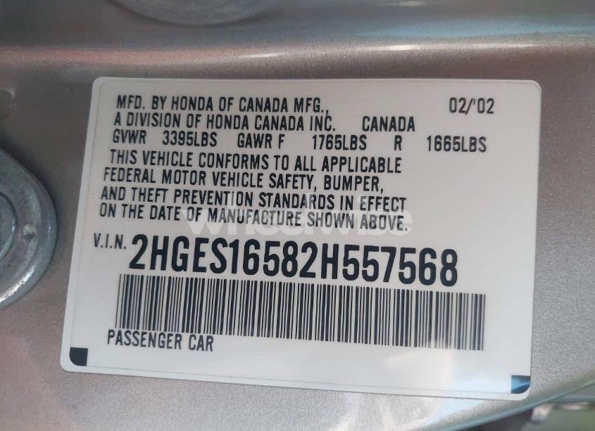 Photo 9 of 2002 Honda Civic LX (VIN 2HGES16582H557568)