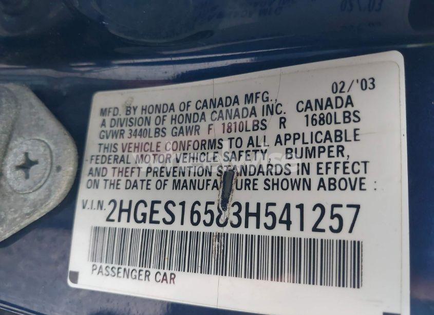 Photo 9 of 2003 Honda Civic LX (VIN 2HGES16583H541257)