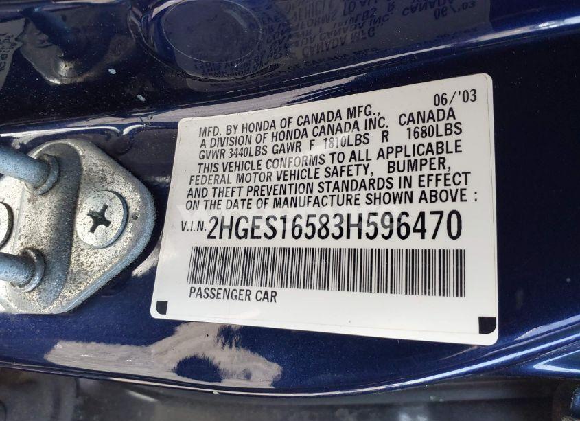 Photo 9 of 2003 Honda Civic LX (VIN 2HGES16583H596470)