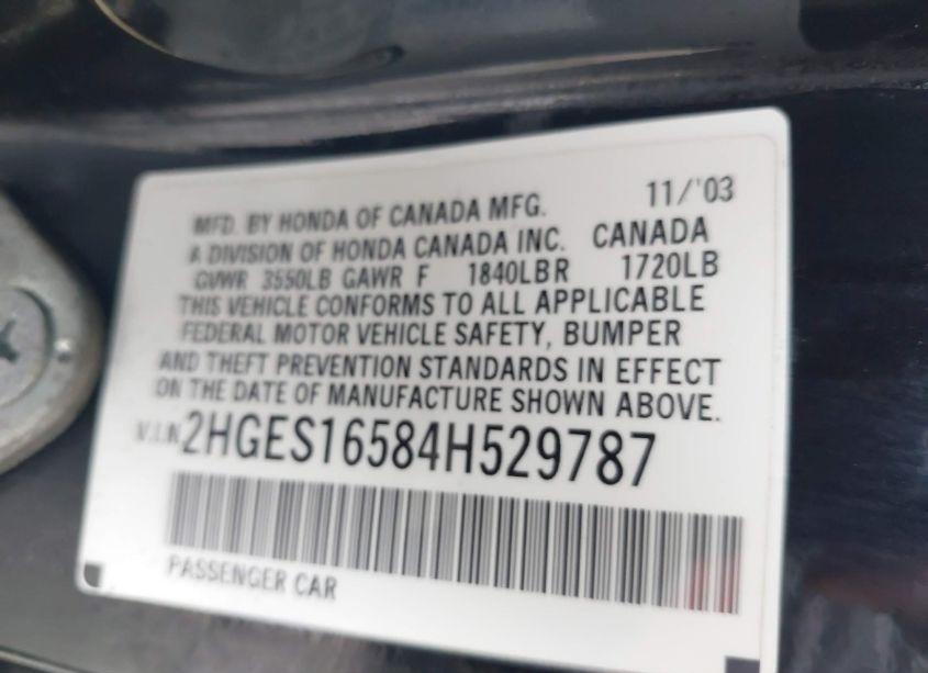 Photo 9 of 2004 Honda Civic LX (VIN 2HGES16584H529787)