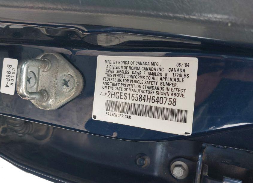 Photo 9 of 2004 Honda Civic LX (VIN 2HGES16584H640758)