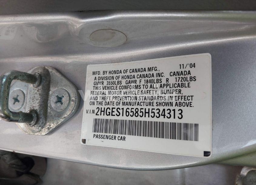 Photo 9 of 2005 Honda Civic LX (VIN 2HGES16585H534313)