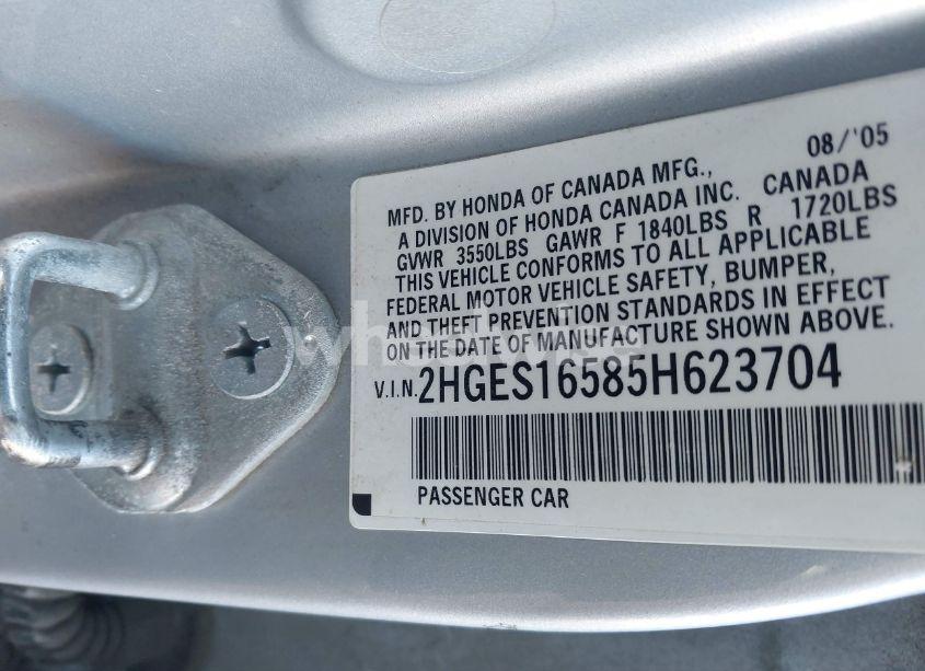 Photo 9 of 2005 Honda Civic LX (VIN 2HGES16585H623704)