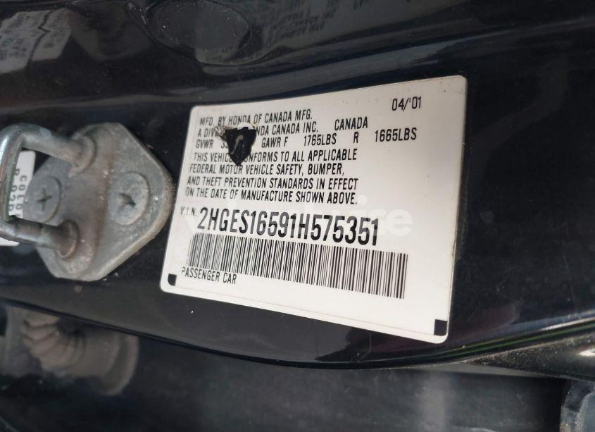Photo 9 of 2001 Honda Civic LX (VIN 2HGES16591H575351)