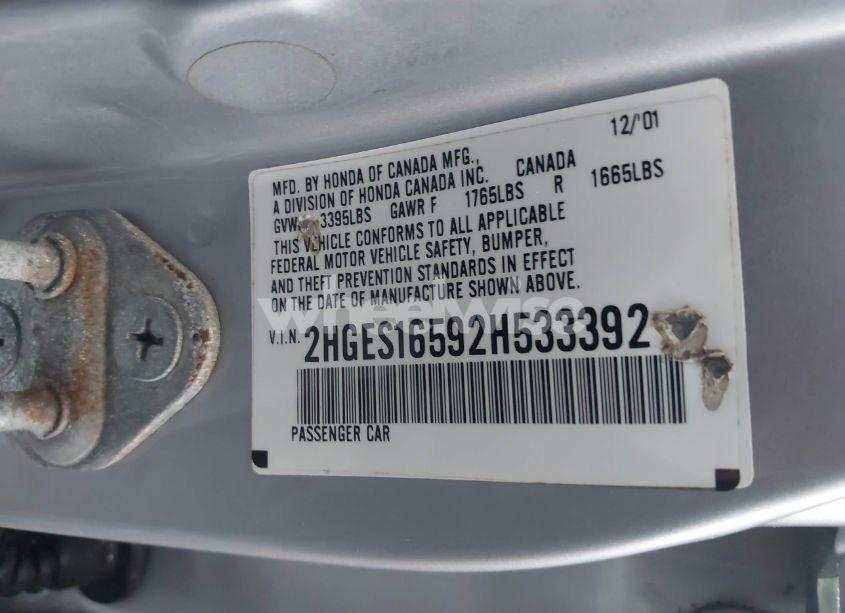 Photo 9 of 2002 Honda Civic LX (VIN 2HGES16592H533392)