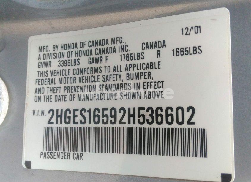 Photo 9 of 2002 Honda Civic LX (VIN 2HGES16592H536602)