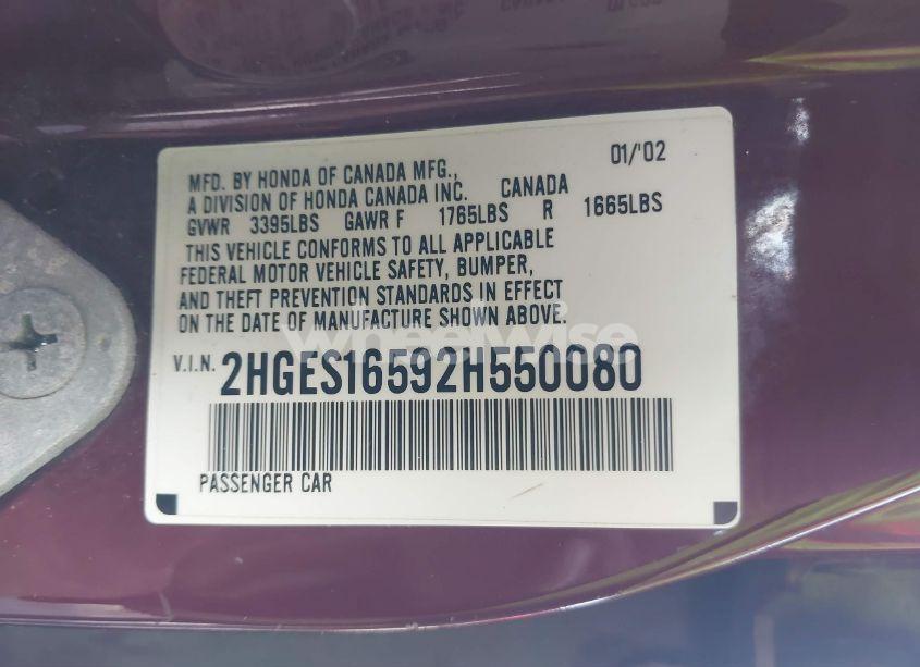 Photo 9 of 2002 Honda Civic LX (VIN 2HGES16592H550080)