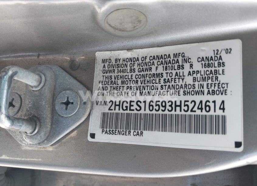 Photo 9 of 2003 Honda Civic LX (VIN 2HGES16593H524614)