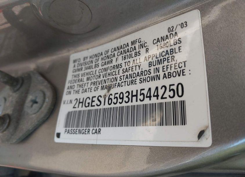 Photo 9 of 2003 Honda Civic LX (VIN 2HGES16593H544250)