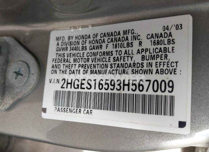 Photo 9 of 2003 Honda Civic LX (VIN 2HGES16593H567009)