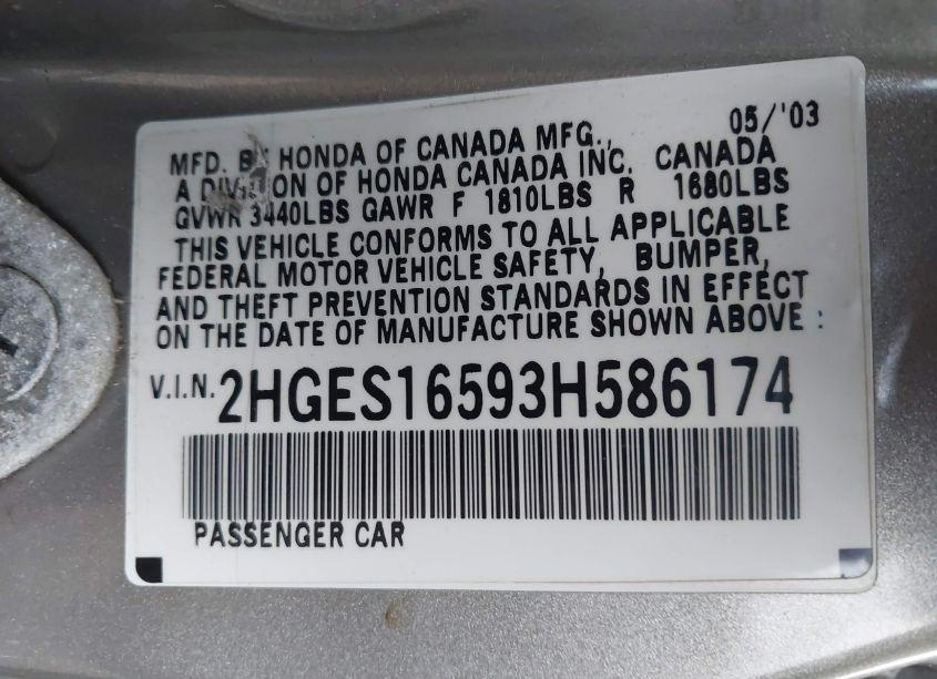 Photo 9 of 2003 Honda Civic LX (VIN 2HGES16593H586174)