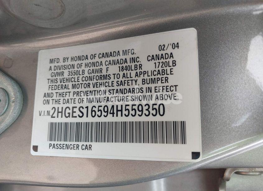 Photo 9 of 2004 Honda Civic LX (VIN 2HGES16594H559350)