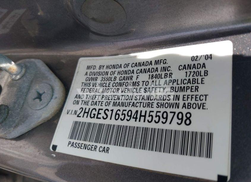 Photo 9 of 2004 Honda Civic LX (VIN 2HGES16594H559798)