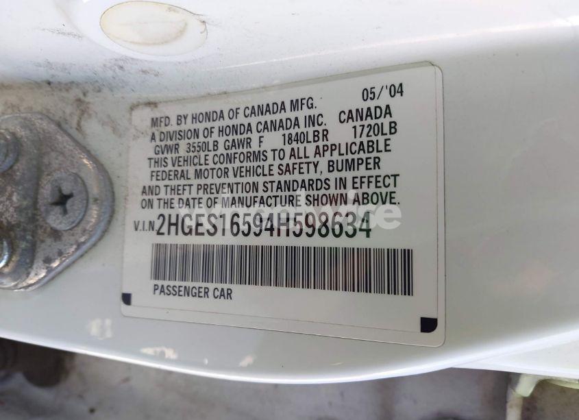 Photo 9 of 2004 Honda Civic LX (VIN 2HGES16594H598634)