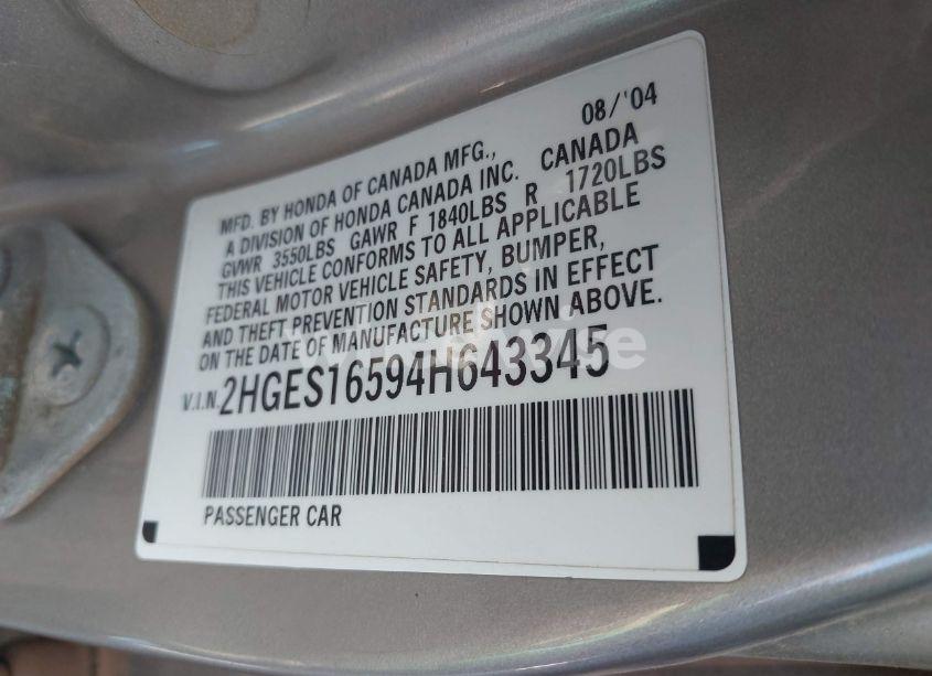 Photo 9 of 2004 Honda Civic LX (VIN 2HGES16594H643345)