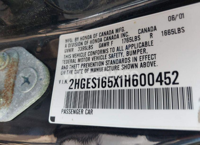 Photo 9 of 2001 Honda Civic LX (VIN 2HGES165X1H600452)