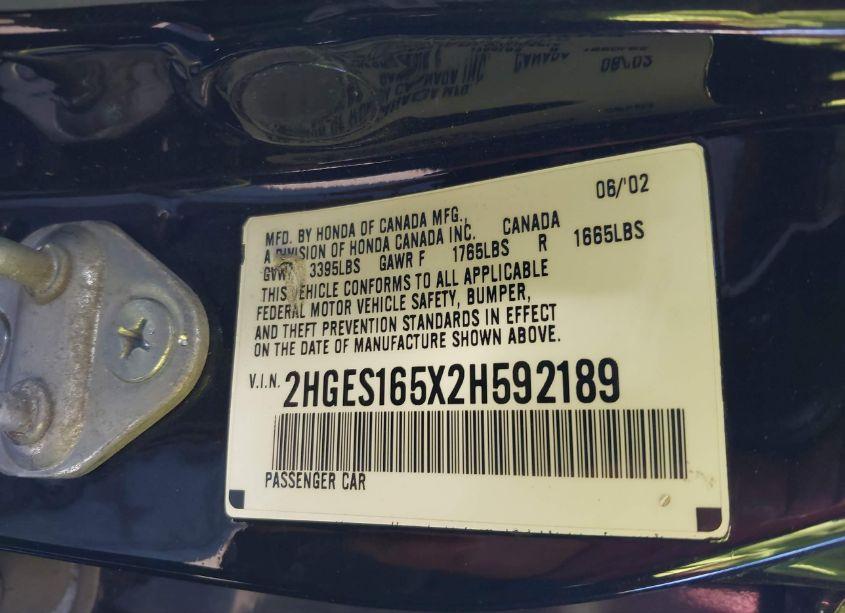 Photo 9 of 2002 Honda Civic LX (VIN 2HGES165X2H592189)