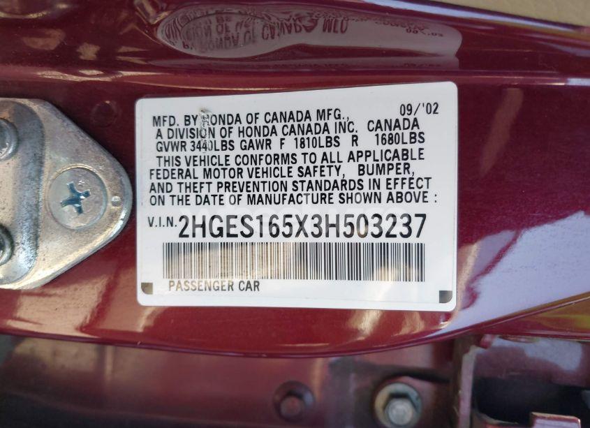 Photo 9 of 2003 Honda Civic LX (VIN 2HGES165X3H503237)