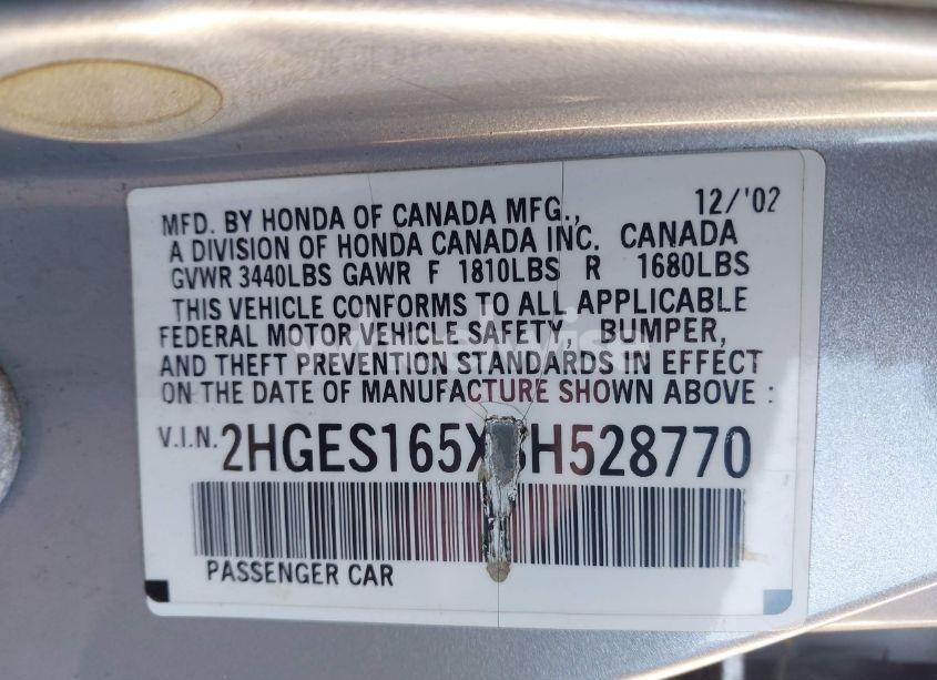 Photo 9 of 2003 Honda Civic LX (VIN 2HGES165X3H528770)