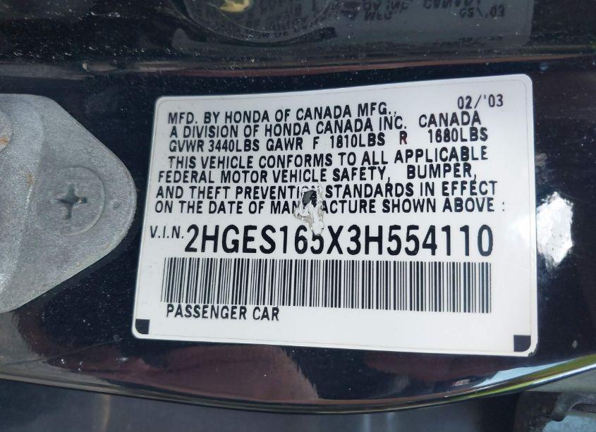 Photo 9 of 2003 Honda Civic LX (VIN 2HGES165X3H554110)