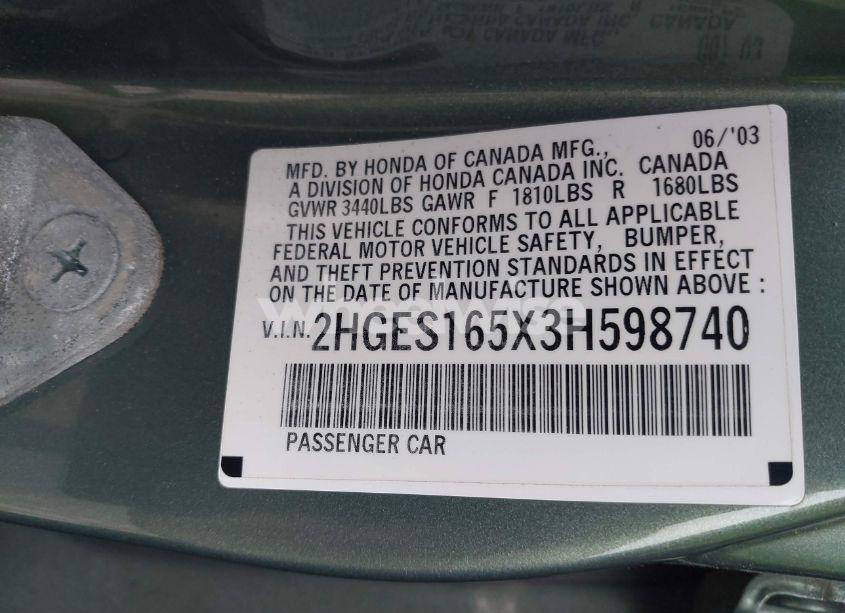 Photo 9 of 2003 Honda Civic LX (VIN 2HGES165X3H598740)