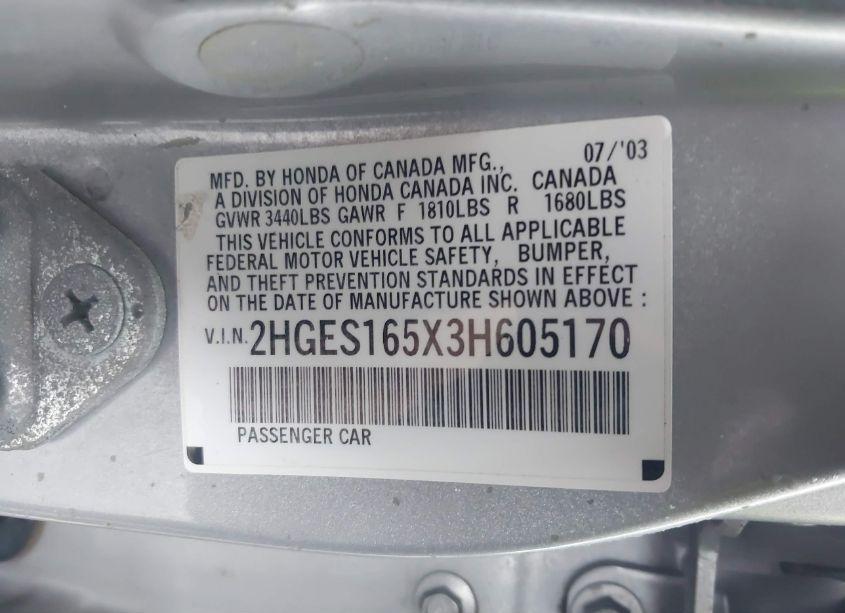 Photo 9 of 2003 Honda Civic LX (VIN 2HGES165X3H605170)