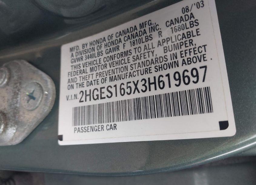 Photo 9 of 2003 Honda Civic LX (VIN 2HGES165X3H619697)