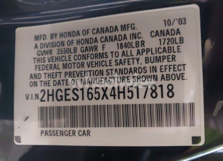 Photo 9 of 2004 Honda Civic LX (VIN 2HGES165X4H517818)