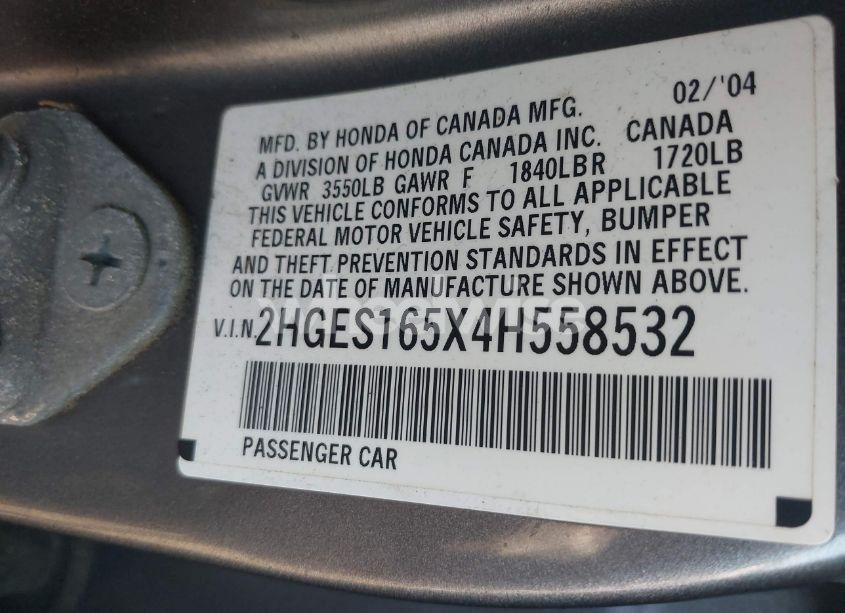 Photo 9 of 2004 Honda Civic LX (VIN 2HGES165X4H558532)