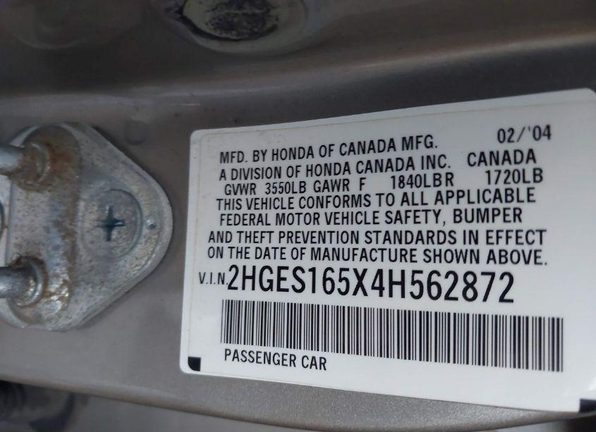 Photo 9 of 2004 Honda Civic LX (VIN 2HGES165X4H562872)