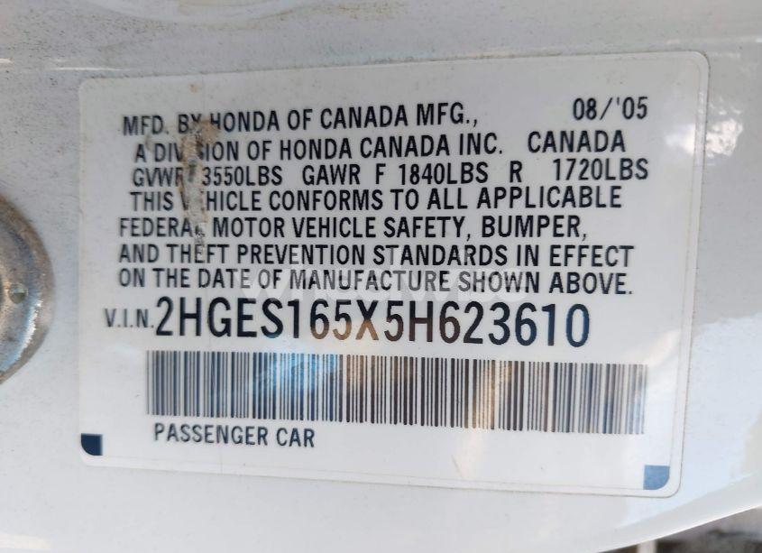 Photo 9 of 2005 Honda Civic LX (VIN 2HGES165X5H623610)