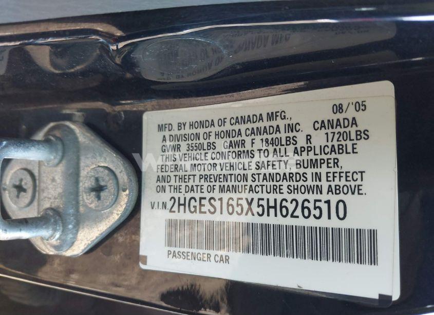 Photo 9 of 2005 Honda Civic LX (VIN 2HGES165X5H626510)