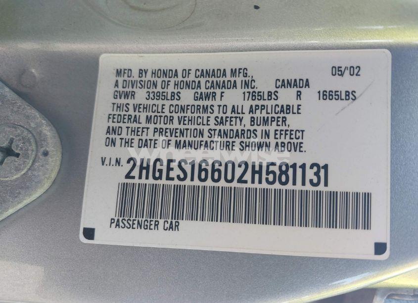 Photo 9 of 2002 Honda Civic LX (VIN 2HGES16602H581131)