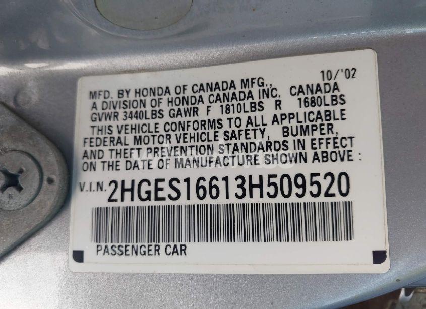 Photo 9 of 2003 Honda Civic LX (VIN 2HGES16613H509520)