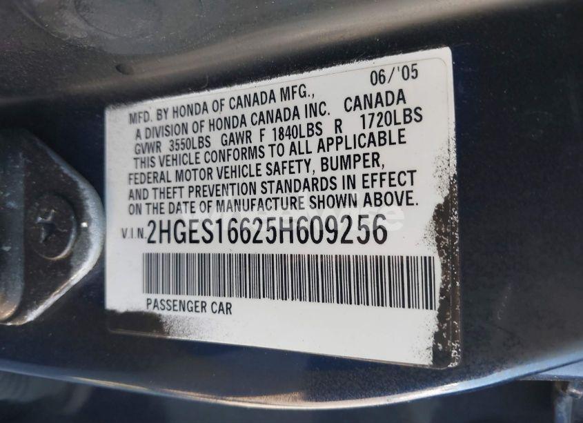 Photo 9 of 2005 Honda Civic LX (VIN 2HGES16625H609256)