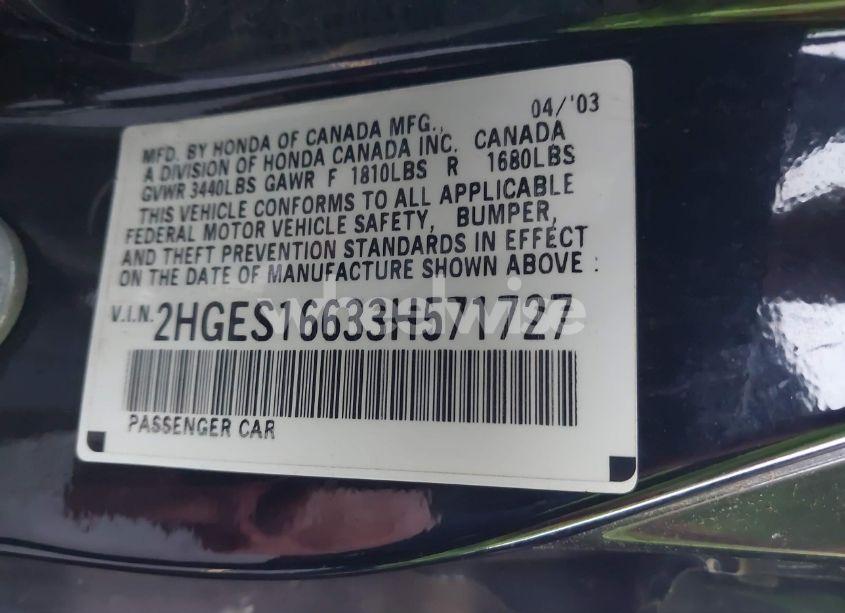 Photo 9 of 2003 Honda Civic LX (VIN 2HGES16633H571727)