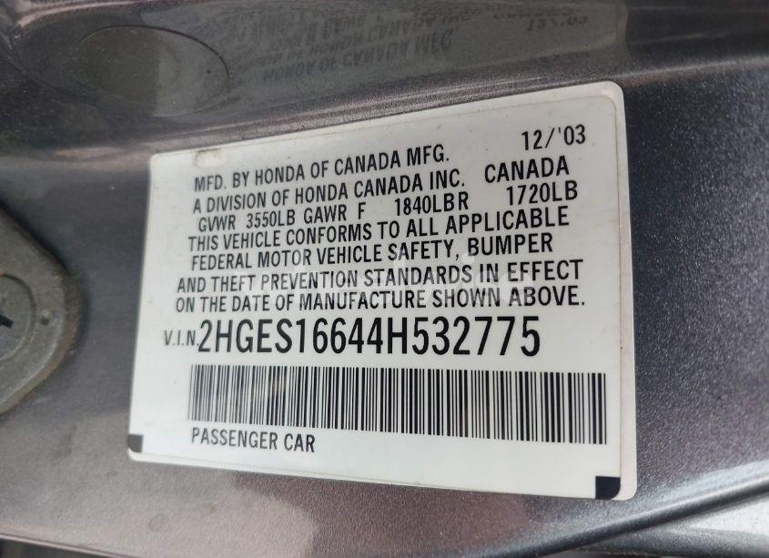 Photo 9 of 2004 Honda Civic LX (VIN 2HGES16644H532775)