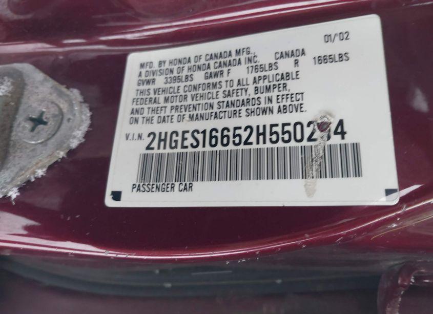 Photo 9 of 2002 Honda Civic LX (VIN 2HGES16652H550294)