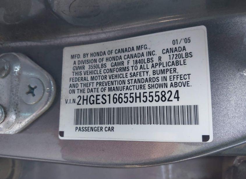 Photo 9 of 2005 Honda Civic LX (VIN 2HGES16655H555824)
