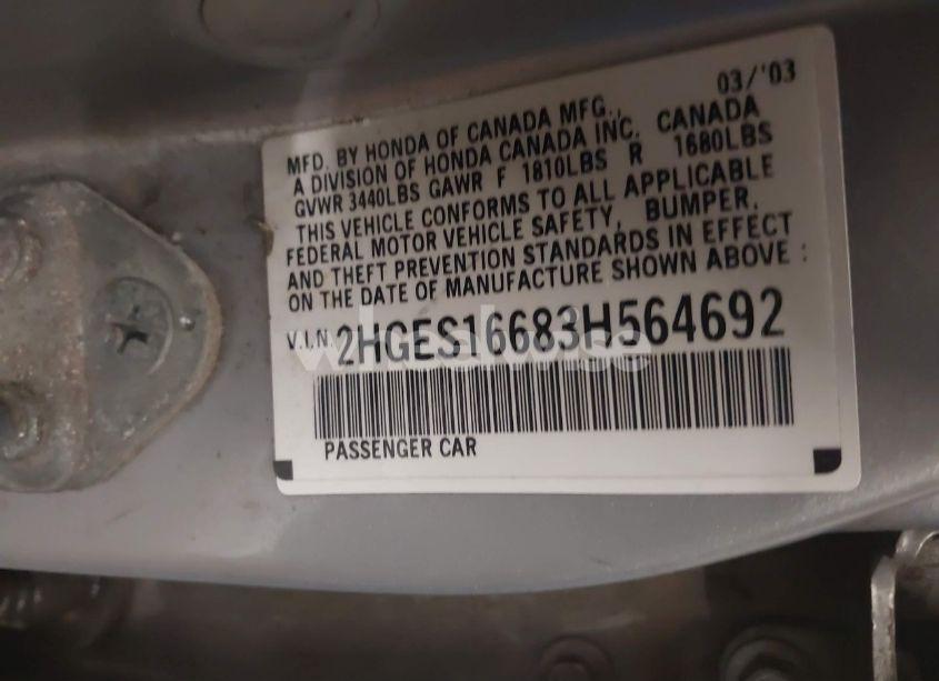 Photo 9 of 2003 Honda Civic LX (VIN 2HGES16683H564692)