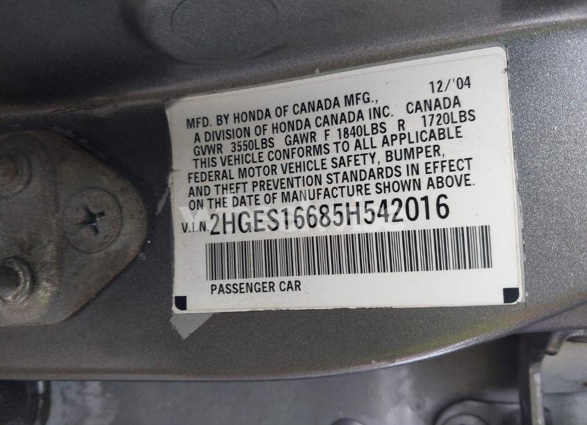 Photo 9 of 2005 Honda Civic LX (VIN 2HGES16685H542016)