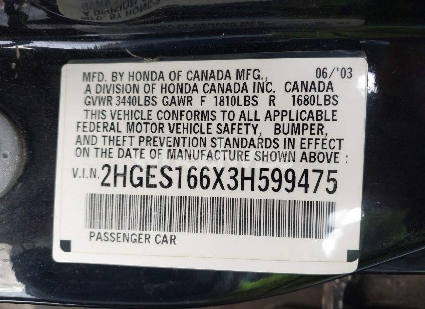 Photo 9 of 2003 Honda Civic LX (VIN 2HGES166X3H599475)