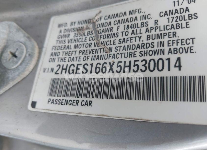 Photo 9 of 2005 Honda Civic LX (VIN 2HGES166X5H530014)