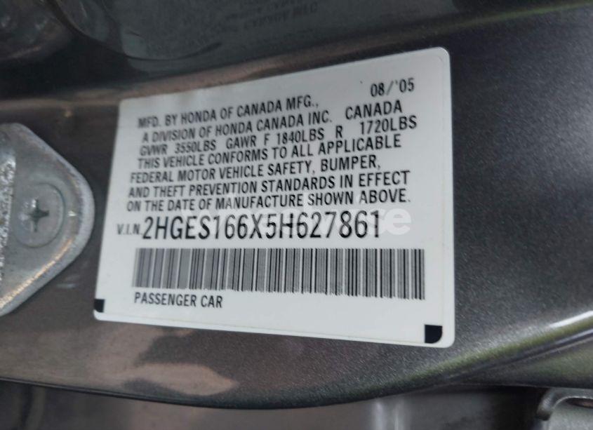 Photo 9 of 2005 Honda Civic LX (VIN 2HGES166X5H627861)