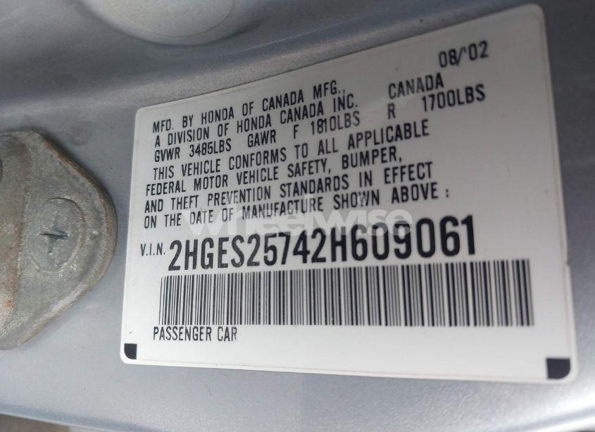 Photo 9 of 2002 Honda Civic EX (VIN 2HGES25742H609061)