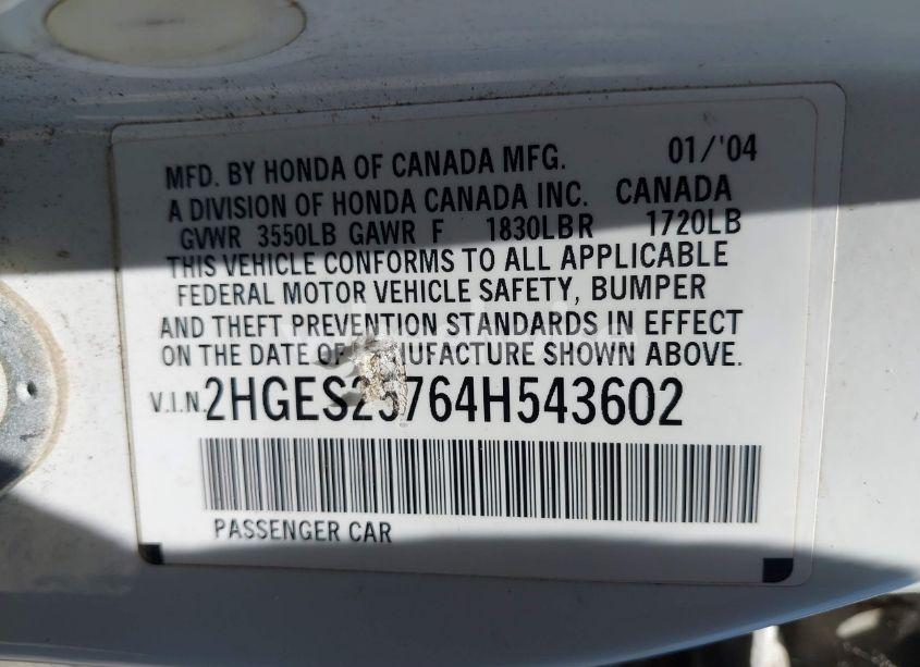 Photo 9 of 2004 Honda Civic EX (VIN 2HGES25764H543602)
