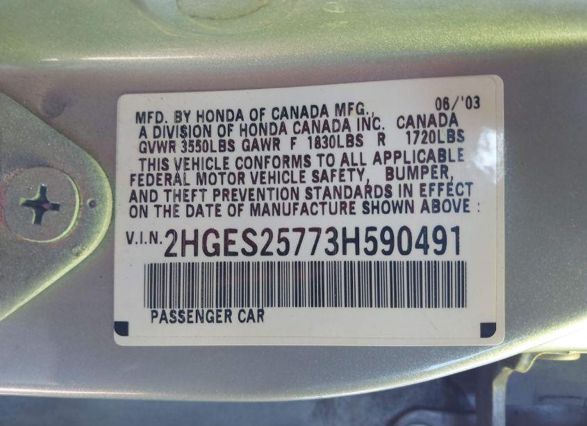 Photo 9 of 2003 Honda Civic EX (VIN 2HGES25773H590491)